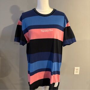Mitchell & Ness Philadelphia  Men’s Short Sleeve Pink & Blue Round Neck Shirt L